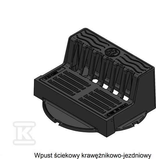 Wpust żeliwny krawężnikowo-jezdniowy WKJ H250, KL.D400 (40T), malowany W0201-4011-1100-000